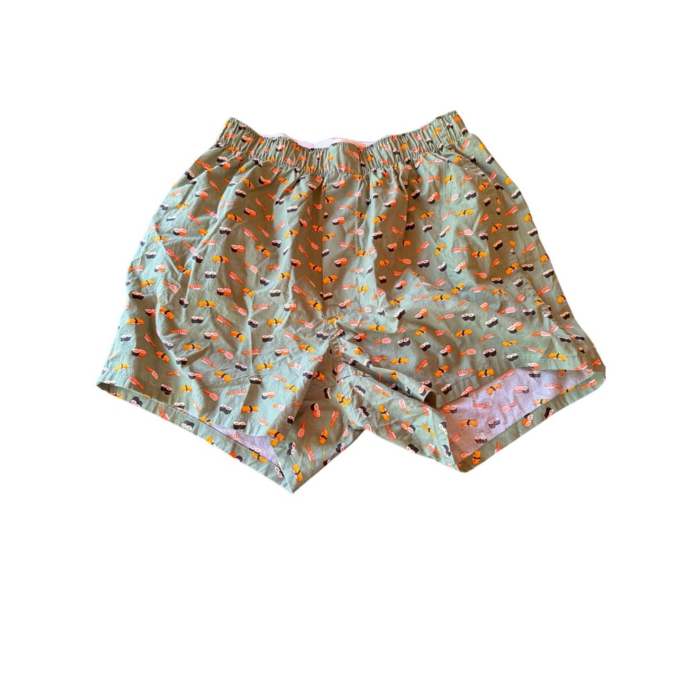 J.Crew Boxer Shorts Green Sushi Print Cotton Relaxed Fit Novelty S